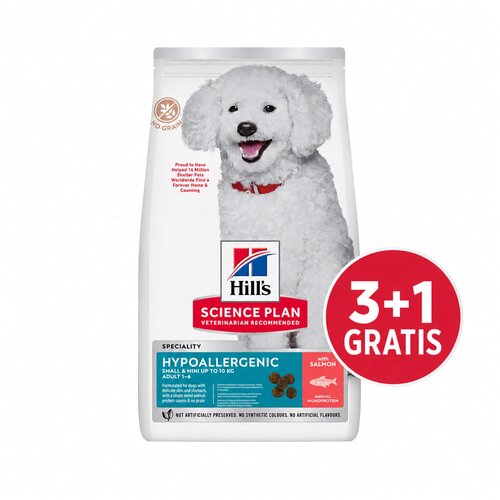 Hill’s Science Plan Dog Adult Small&Mini Hypoallergenic Losos 6kg 3+1 GRATIS Cene