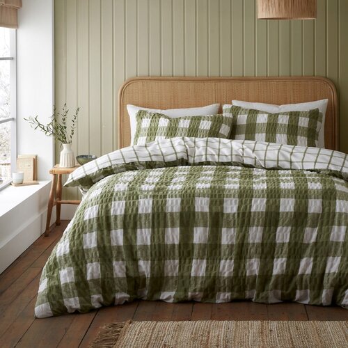 Catherine Lansfield Zelena enojna flanelna posteljnina 135x200 cm Gingham Check – Cene