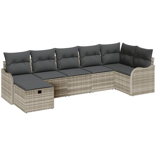 vidaXL Set od 7 komada vrtnih sofa s jastučićima svjetlosiva poli ratan, Dvosed vrtni kauč s pohranom i jastučićima svjetlosiva poli ratan Cijene