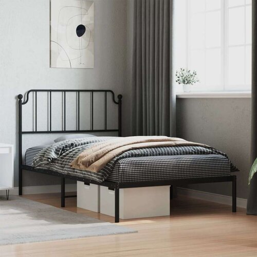 Metalni Kovinski posteljni okvir z vzglavjem črn 107x203 cm Slike