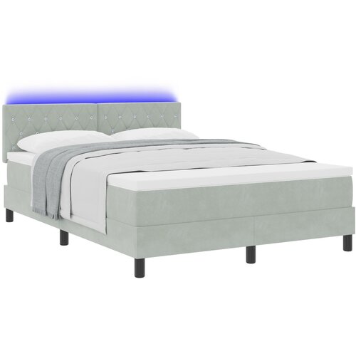 vidaXL Krevet s podnicama i madracem s LED svjetlom svjetlosiva 140x190 cm baršun Cene