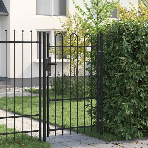  Vrata za ogradu BOXTEL Jedna Vrata s Lučnim Vrhom čelik 1x1,5 m crna Slike