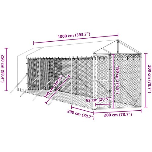  Vanjski kavez za pse s krovom srebrni 2x10x2,5m pocinčani čelik Slike