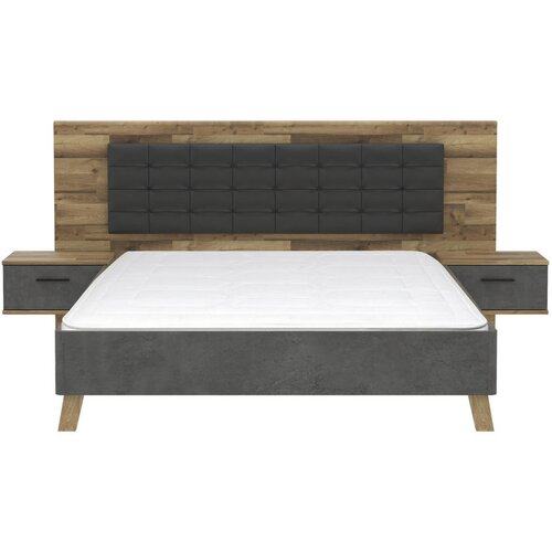 Time posteljna garnitura 180 cm x 200 cm , kovina, umetna masa, tekstil, leseni material antracit, barve hrasta, temno siva Slike