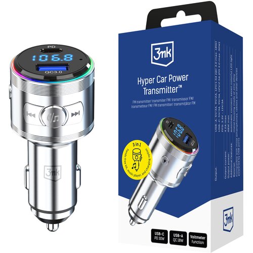 3mk HYPER AVTOODDAJALEC 48W QC PD PPS ZA AVTOMOBILE USB 1C1A SREBRN, (5000412517) Slike