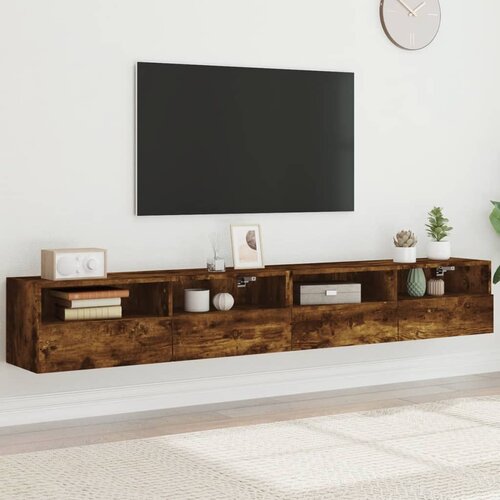VidaXL Stenske TV omarice dimljeni hrast 100x30x30 cm inženirski les Slike