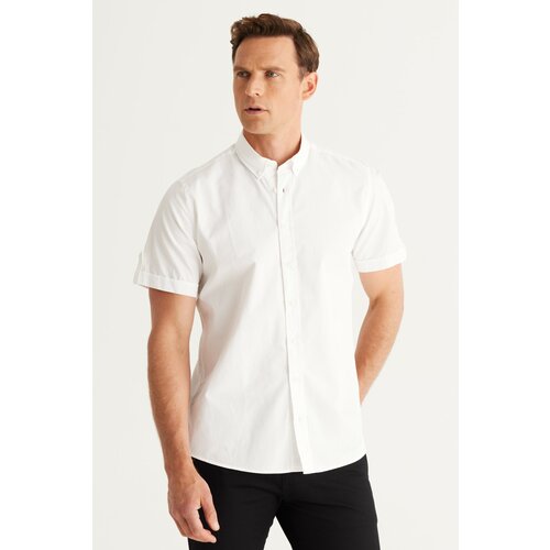 AC&Co / Altınyıldız Classics Men's White Slim Fit Slim Fit Buttoned Collar Cotton Short Sleeved Linen Shirt. Slike