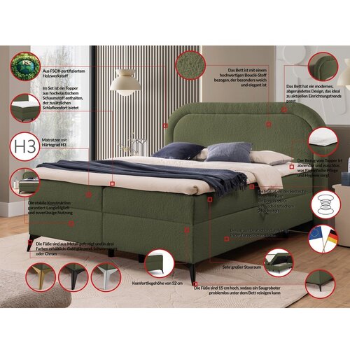 Ropez Zelena boxspring postelja s prostorom za shranjevanje 200x200 cm Ornes &amp;ndash; Slike