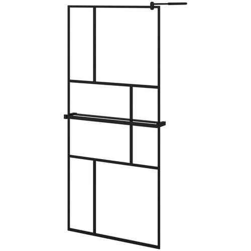 Pregrada za tu&amp;scaron; s policom crna 90x195 cm staklo ESG i aluminij Slike