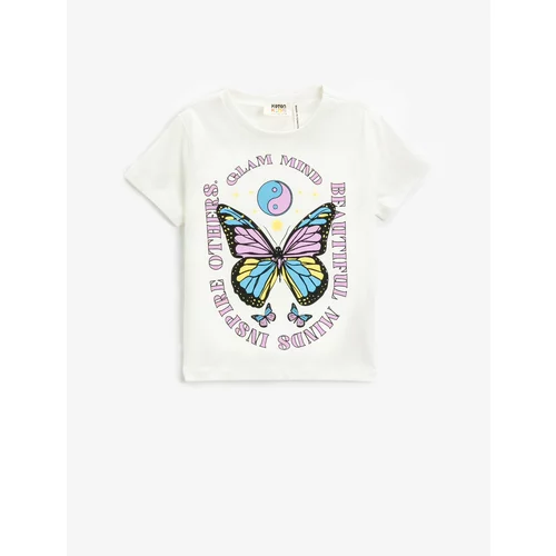 Koton Butterfly Printed Cotton T-Shirt Short Sleeve Crew Neck