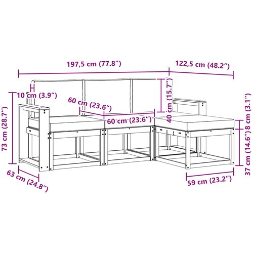  Set vanjskih sofa 4 kom. Prirodna i antracit Smeđa 197,5 x 63 x 73 cm Slike