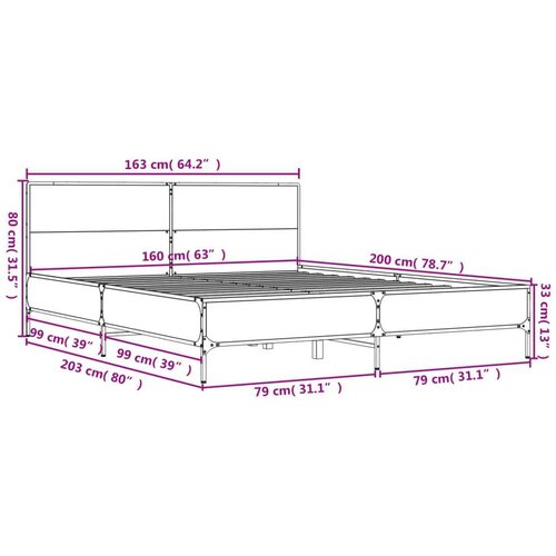  Okvir za krevet crni 160x200 cm konstruirano drvo i metal Slike