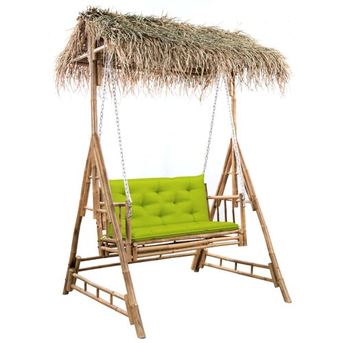 VidaXL Gugalnica za 2 osebi s palmovimi listi in blazino 202 cm bambus - - Zelena - 40.4 - N/A - 2025- Slike
