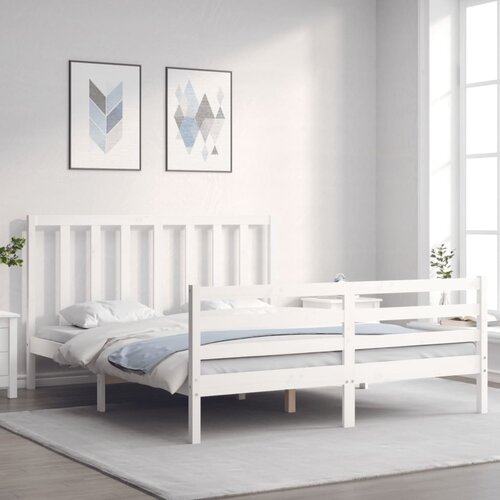 VidaXL Posteljni okvir z vzglavjem bel 160x200 cm trden les Slike