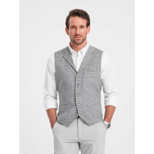 Ombre Men's wool blend blazer with checkered lapels - light grey Slike