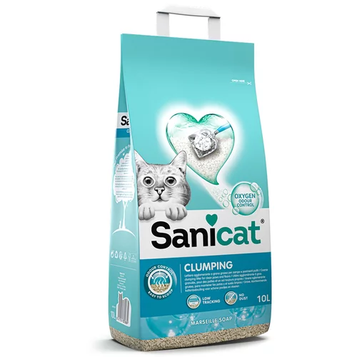 Sanicat sprijemljiv pesek za mačke z marsejskim milom - Varčno pakiranje: 2 x 10 l