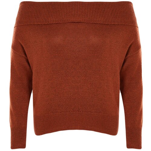 Trendyol Curve Brown Carmen Collar Knitwear Sweater Slike