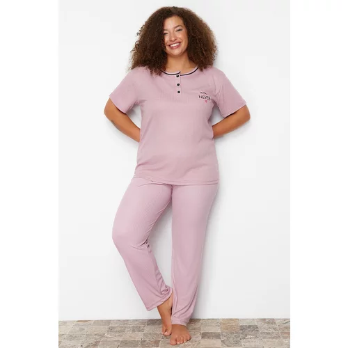 Trendyol Curve Dried Rose Button Detailed Camisole Knitted Pajama Set