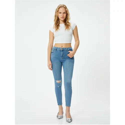 Koton Slim Fit High Waist Denim Trousers Fraying Elastic Pocket Cotton - Carmen Skinny Jeans