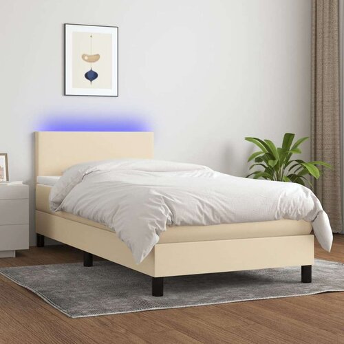 VidaXL Krevet box spring s madracem LED krem 90x190 cm od tkanine Slike