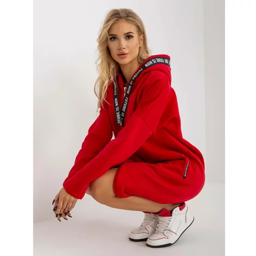 Fashion Hunters Red long sweatshirt with a zipper oversize