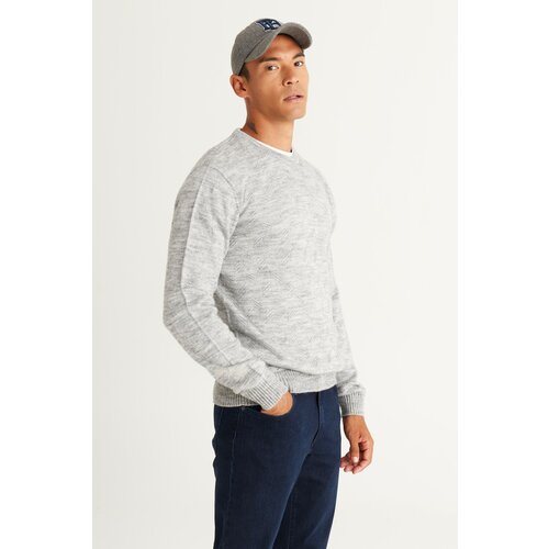 AC&Co / Altınyıldız Classics Men's Gray Melange Standard Fit Normal Cut Crew Neck Jacquard Knitwear Sweater. Cene