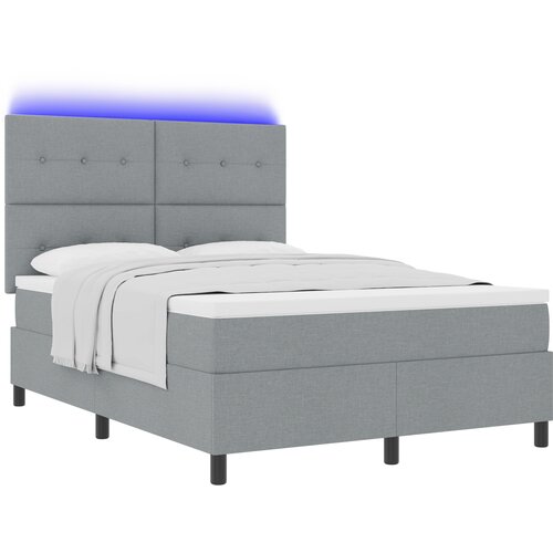 vidaXL Škatlasta postelja z vzmetnico & LED Svetlo Siva 140x190 cm Tkanina Cene