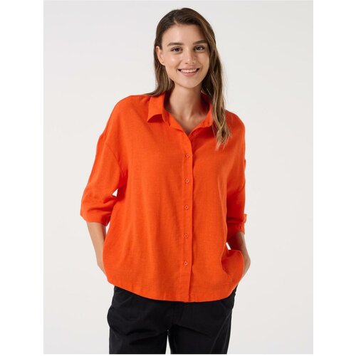 Jimmy Key Orange Wide Cut Three Quarter Sleeve Linen Shirt Slike