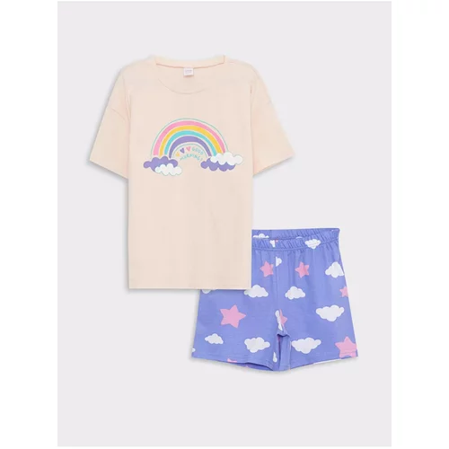 LC Waikiki Lcw Kids Crew Neck Printed Short Sleeved Girls' Shorts Pajamas Set