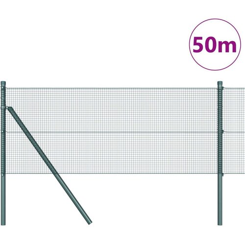 VidaXL zavarena žičana ograda s 13 stupova Zelena 0.8x50 m čelik Slike