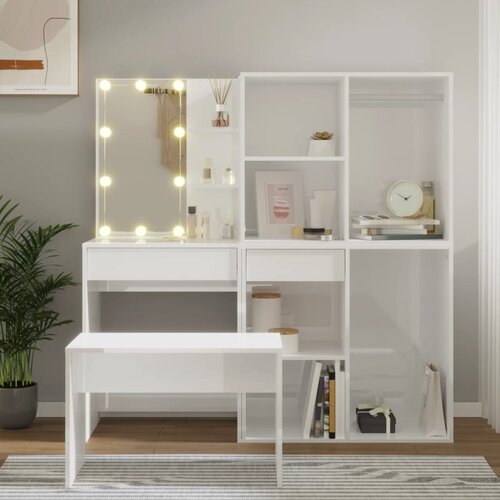 vidaXL komplet toaletnih mizic z led lučkami bel visok sijaj Cene