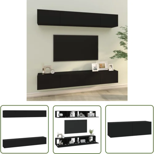 The Living Store Stenske TV omarice 4 kosi črne 100x30x30 cm - Stenska TV Omarica, (21738285)