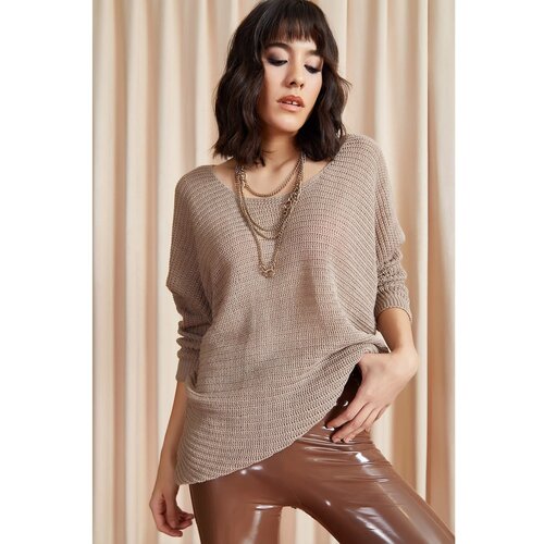Olalook Women&amp;#039;s Mink Thessaloniki Loose Knitwear Sweater Slike