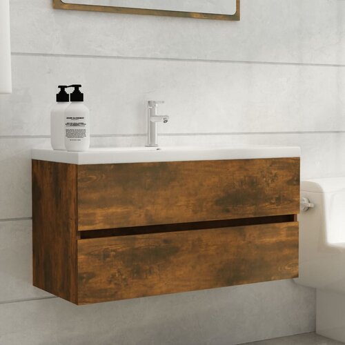 VidaXL Omarica za umivalnik dim. hrast 90x38,5x45 cm konstruiran les Slike