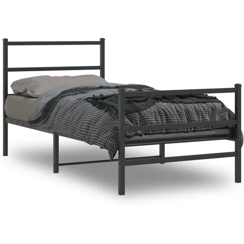 vidaXL Kovinski posteljni okvir z vzglavjem in vznožjem črn