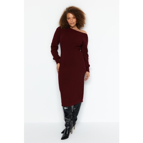 Trendyol Curve Claret Red Asymmetrical Detailed Sweater Dress Cene