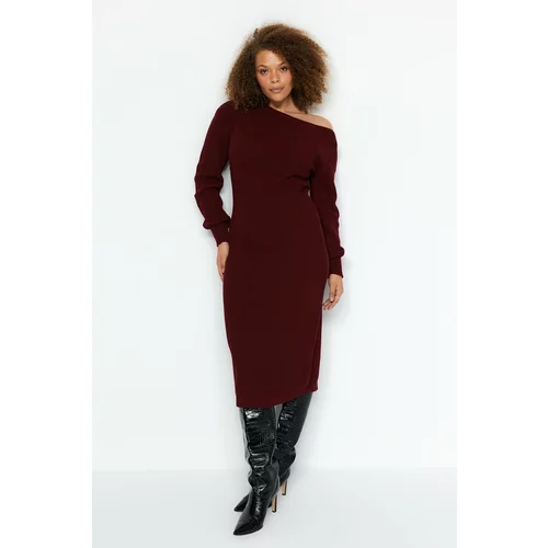Trendyol Curve Claret Red Asymmetrical Detailed Sweater Dress