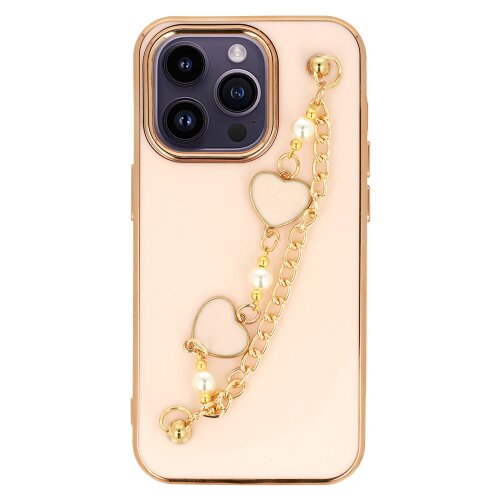 Onasi trendy silikonski ovitek z zapestnico za iPhone 11 - roza s srčki Slike