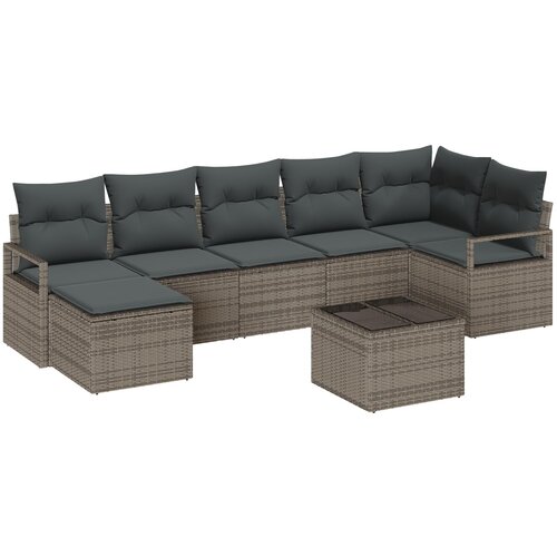 VidaXL set vrtnih sofa s jastučićima crni poli ratan, dvosed vrtna sofa s jastučićima sivi poli ratan Slike
