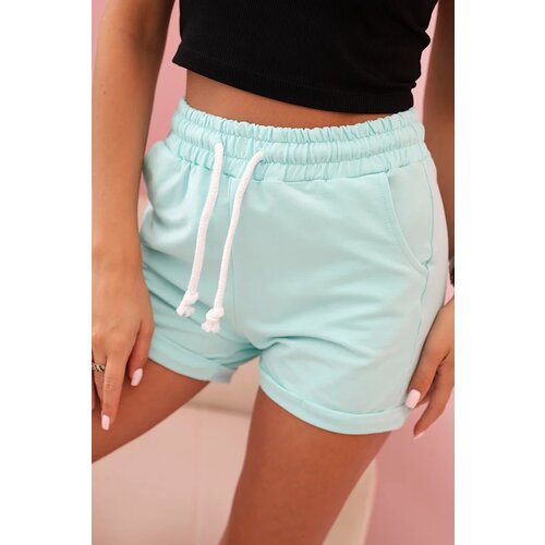Kesi Women's cotton shorts with elastic and tie at the waist mint Cene