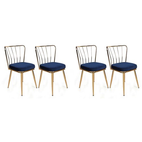 Hanah home Yıldız-924 V4 Dark BlueGold Chair Set (4 Pieces) Cene