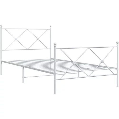 vidaXL Kovinski posteljni okvir z vzglavjem in vznožjem bel 107x203 cm, (21128083)