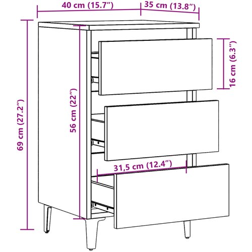  Krevetni ormarić s metalnim nogama staro drvo 40x35x69 cm Slike