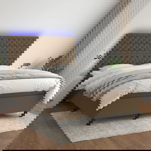 The Living Store Box spring postelja z vzmetnico LED temno rjava 140x200cm blago - Box Spring Postelja, (21520749) Slike