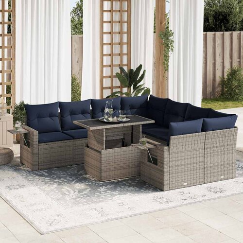 vidaXL 9-dijelni set vrtnih sofa s jastucima crni od poliratana bagrem Cijene