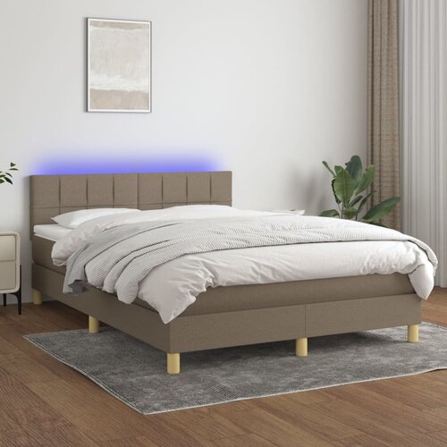 VidaXL Box spring postelja z vzmetnico LED taupe 140x190 cm blago Slike