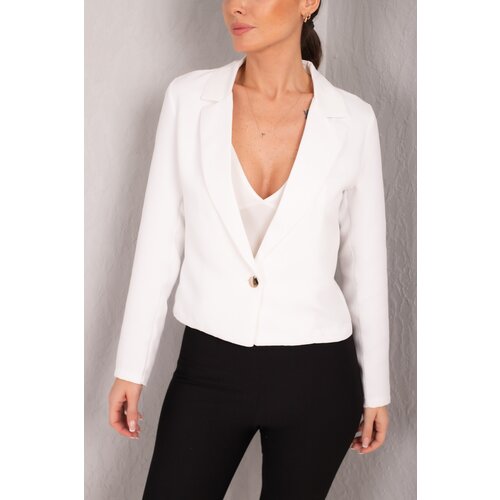 armonika Women's White Single Button Crop Jacket Slike