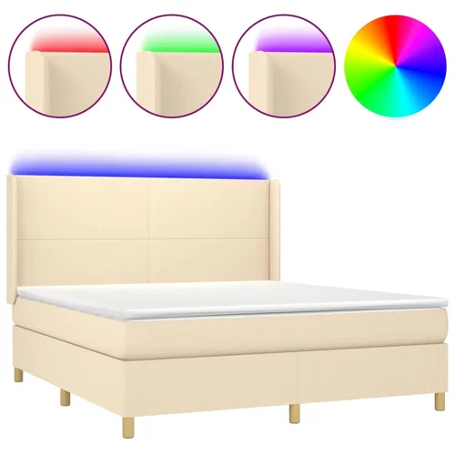 vidaXL Box spring postelja z vzmetnico LED krem 180x200 cm blago, (20900960)