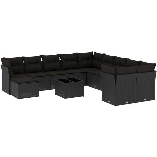 vidaXL Vrtna sedežna garnitura 12-delna z blazinami črn poli ratan Cene