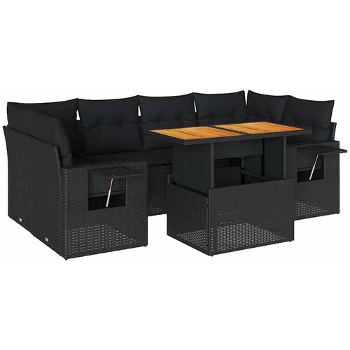 Maison Chic Seti vrtnega pohištva - Vrtna garnitura - Vrtni pohištvo set 7-delna z blazinami črn poli ratan, (21802607) Cene